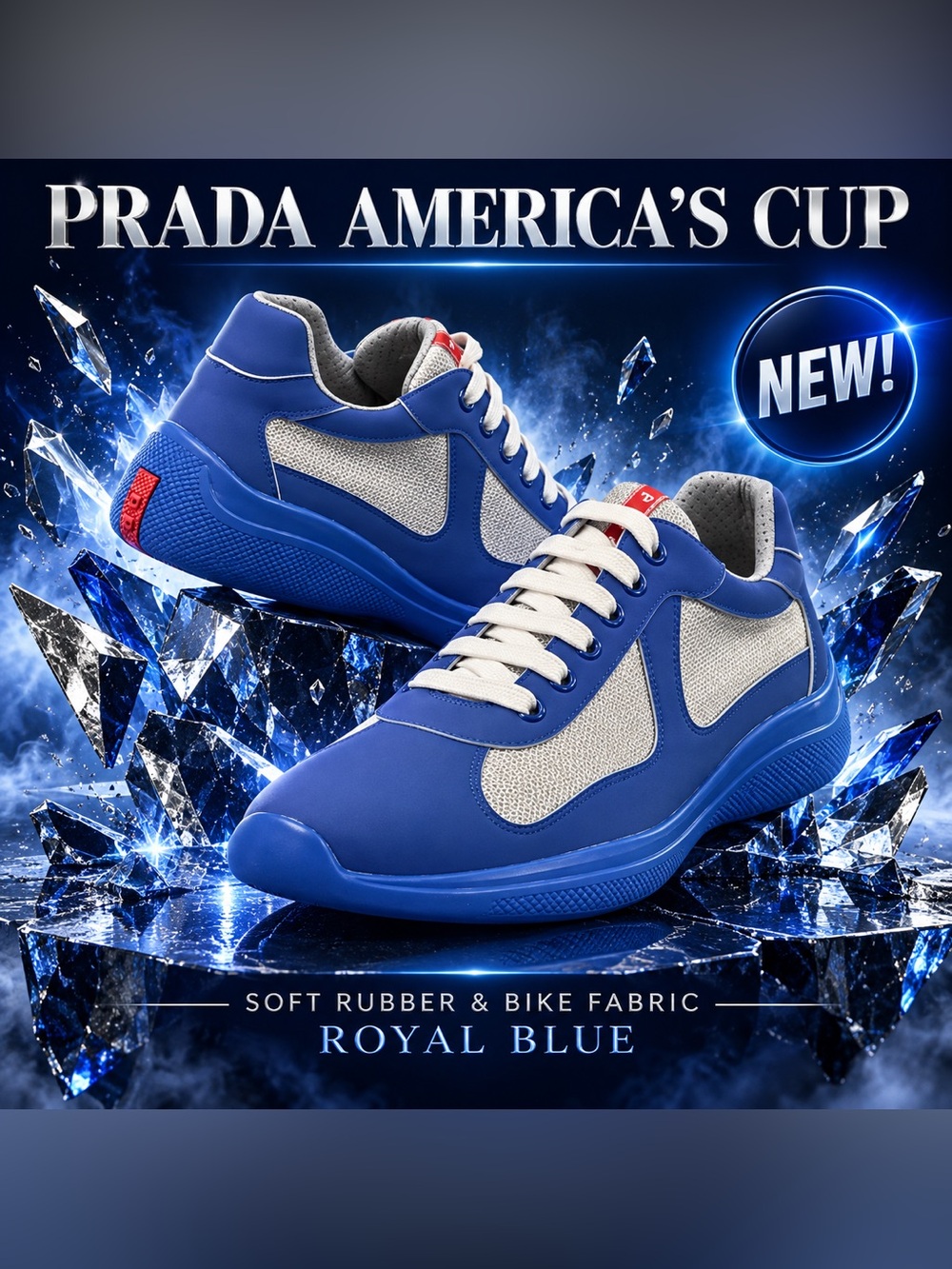 Prada America's Cup Soft Rubber and Bike Fabric Sneakers in Royal Blue!🔥New!